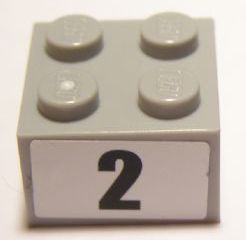 Lego Brick 2 x 2 with Black Number 2 Narrow Bold Font Pattern (Sticker) - Set 8896