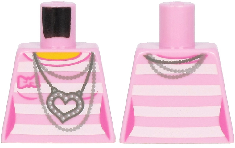 Lego Torso Female Outline Shirt with White Stripes, Silver Chains and Heart Necklace Pattern / Bright Pink