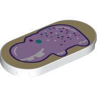 Lego Tile Round 2 x 4 with Lavender Jell-O Hippo on Tan Background Print / White