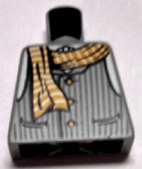 Lego Torso Striped Vest with Buttons and Yellow Striped Scarf Pattern / Light Bluish Gray
