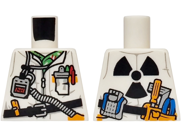 Lego Torso Devo Suit with Stopwatch, Notebook and Tool Belt, Black Radiation Symbol on Back Pattern / White