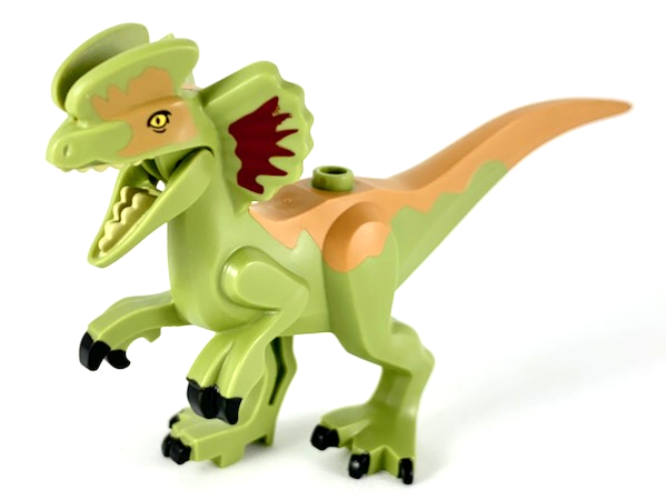 Lego Dinosaur Dilophosaurus Second Version with Flexible Rubber Tail, Dark Red and Medium Nougat Markings