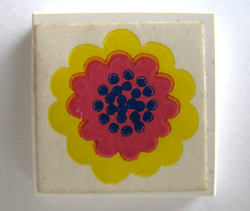 Lego Tile 2 x 2 without Groove with Red and Yellow Flower on White Background Pattern (Sticker) - Set 290-2