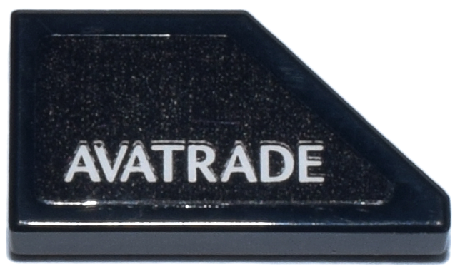 Lego Tile, Modified 1 x 2 Wedge Left with White 'AVATRADE' Logo Pattern (Sticker) - Set 76925