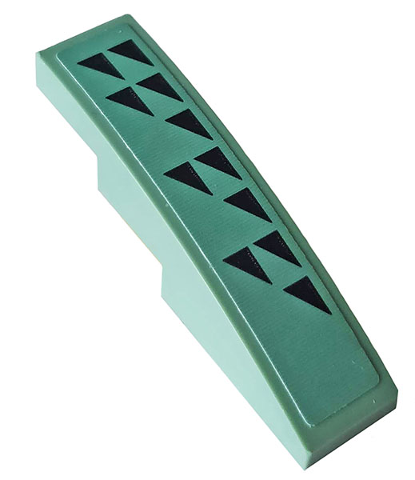 Lego Slope, Curved 4 x 1 with Black Triangles Pattern Model Left Side (Sticker) - Set 70612 / Sand Green