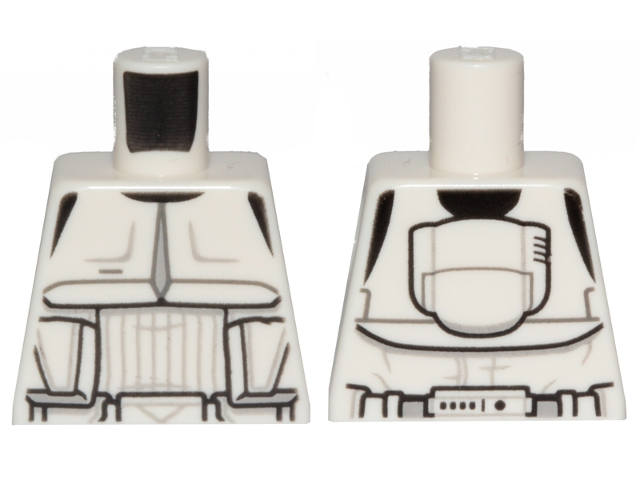 Lego Torso SW Detailed Armor Scout Trooper, Narrow Belt with Large Black Dots and Vertical Line on Back Pattern / White