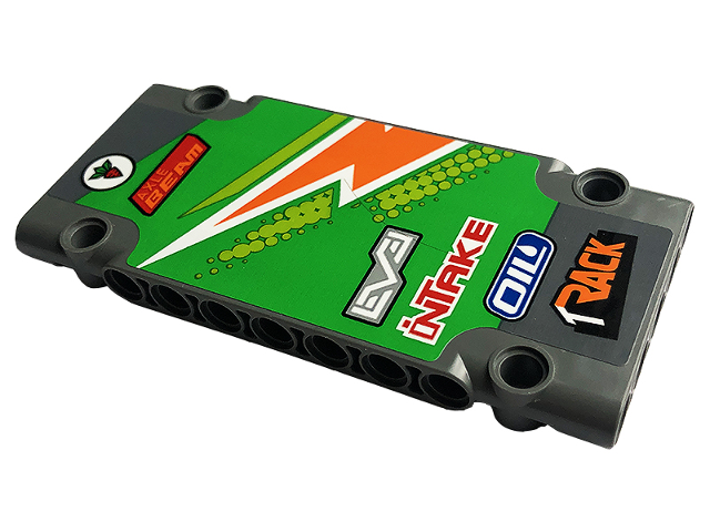 Lego Technic, Panel Plate 5 x 11 x 1 with Carrot, 'AXLE BEAM', 'LEVEL' 'inTAKE', 'OIL' and 'TRACK' Pattern Model Right Side (Sticker) - Set 42129