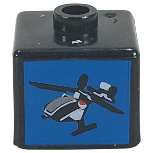 Lego Pen Bead, Square with Helicopter on Blue Background Print / Black