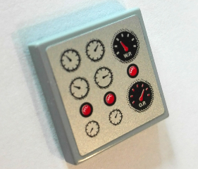 Lego Tile 2 x 2 with 8 Gauges and 3 Red Lights Pattern (Sticker) - Set 8289 / Light Bluish Gray