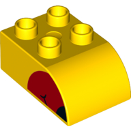 Lego Duplo Brick 2 x 3 with Curved Top Red Beak, Black Tip on Both Sides Print