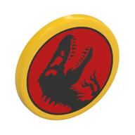 Lego Road Sign Clip-on 2 x 2 Round with Jurassic Park Logo Print / Yellow