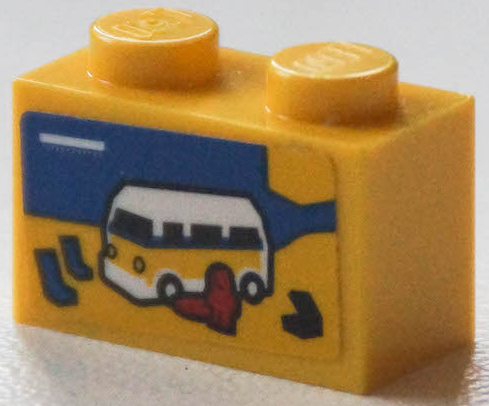 Lego Brick 1 x 2 with Camper Van on Beach with Red Minifigure Silhouette Pattern (Sticker) - Set 40346