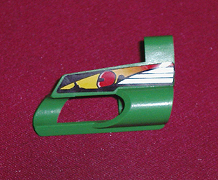 Lego Technic, Panel Fairing # 5 Small Short, Large Hole, Side A with Driver in Red Helmet Pattern (Sticker) - Set 8241 / Green