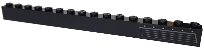 Lego Brick 1 x 16 with Dark Bluish Gray Vents and Rivets Pattern Model Left Side (Sticker) - Set 7786 / Black