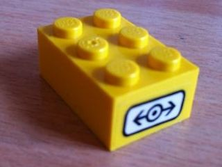 Lego Brick 2 x 3 with Train Logo Black on White Background Pattern on End (Sticker) - Set 4514