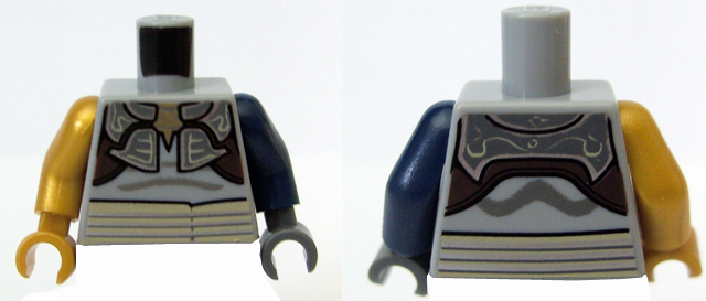 Lego Torso SW Weequay Armor with Silver Lines Pattern / Dark Blue Arm and Dark Bluish Gray Hand Left / Pearl Gold Arm and Hand Right