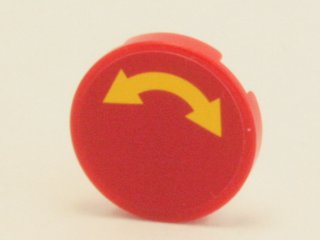 Lego Tile, Round 2 x 2 with Yellow Curved Arrow Double on Red Background Pattern (Sticker) - Set 4204 / Red