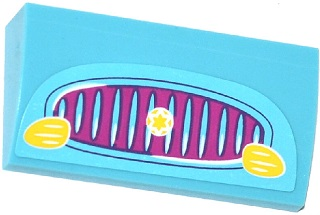 Lego Slope, Curved 2 x 4 x 2/3 with Bottom Tubes with Magenta Car Grille, Yellow Lights and Star Pattern (Sticker) - Set 41034