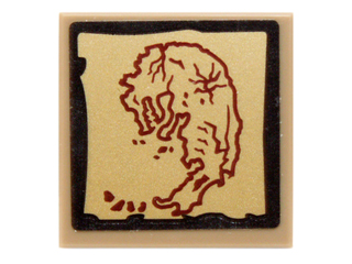 Lego Tile 2 x 2 with Dark Red Dragon Shaped Island Map on Gold Background with Black Border Pattern (Sticker) - Set 70732
