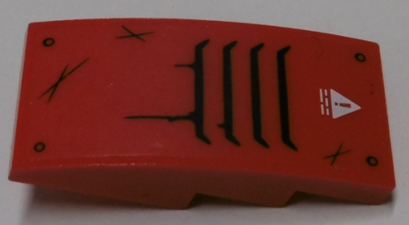Lego Slope, Curved 4 x 2 with Air Vents, Scratches, Rivets and Exclamation Mark in Danger Triangle Pattern (Sticker) - Set 60174