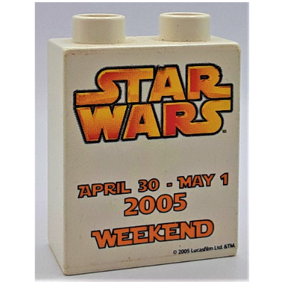 Lego Duplo Brick 1 x 2 x 2 with 'LEGOLAND CALIFORNIA 2004' / 'STAR WARS Weekend 2005' Print / White