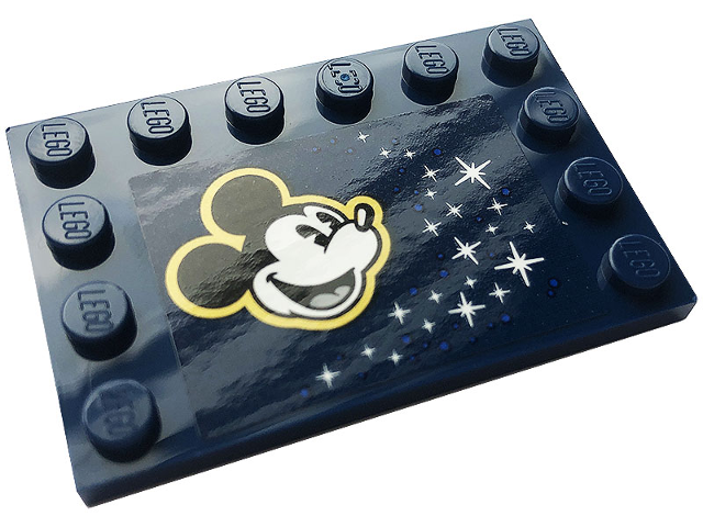 Lego Tile, Modified 4 x 6 with Studs on Edges with Mickey Mouse and Stars Pattern (Sticker) - Set 43179 / Dark Blue