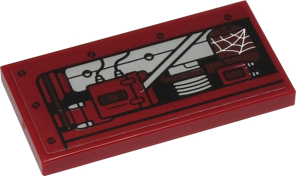 Lego Tile 2 x 4 with Silver Tractor Engine, Dark Red Metal Cover and Spider Web Pattern (Sticker) - Set 40423