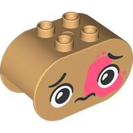 Lego Duplo Brick 2 x 4 x 2 Rounded Ends with Sad Face, Dark Pink Markings Print
