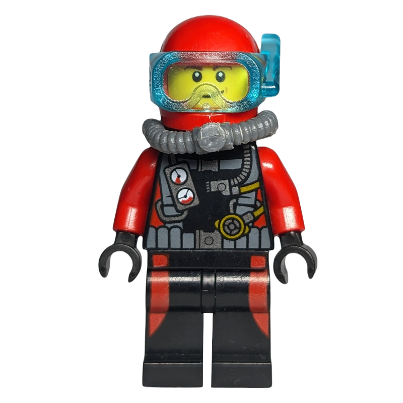 Lego Diver Adam, Black and Red Wetsuit with Gauges, Red Helmet with Mask