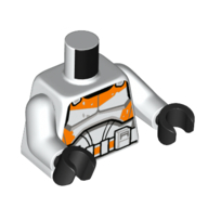 Lego Torso Armor, Clone Trooper, Orange Markings Print, White Arms, Black Hands / White