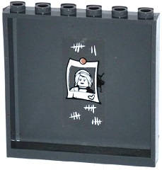 Lego Panel 1 x 6 x 5 with Tally Marks, Crack, and Pinned Female Minifigure Photo with Heart Pattern on Inside (Sticker) - Set 60130