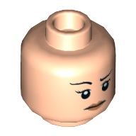 Lego Minifig Head, Eyebrows, Pink Lips, Smile / Concern with Raised Right Eyebrow Print / Light Nougat