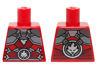 Lego Torso Ninjago Dark Red Straps, Silver Armor, Clasps and Round Emblem Pattern / Red