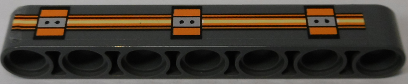 Lego Technic, Liftarm Thick 1 x 7 with Orange Lines and Silver Machinery Pattern (Sticker) - Set 70317