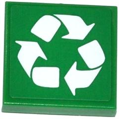 Lego Tile 2 x 2 with White Recycling Arrows Pattern (Sticker) - Set 70805 / Green