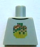 Lego Torso Shirt with Dark Green, Lime, Orange, and Red Pixelated Minifigure Head, Black Collar Pattern / Light Bluish Gray