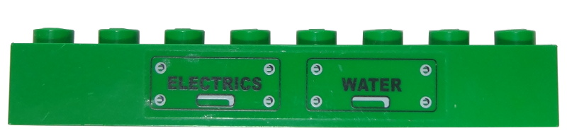 Lego Brick 1 x 8 with Black 'ELECTRICS' and 'WATER' Panels Pattern (Sticker) - Set 7898 / Green