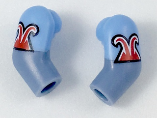 Lego Arm, (Matching Left and Right) Pair with Bright Light Blue Short Sleeves with Red Trim Pattern / Sand Blue
