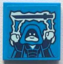 Lego Tile 2 x 2 with Dark Blue and Dark Azure Video Game Minifigure with Katana and Light Aqua Ice Pattern (Sticker) - Set 60388