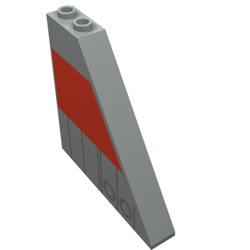 Lego Brick Sloped 55° 1 x 6 x 5 with Red and Dark Gray Print