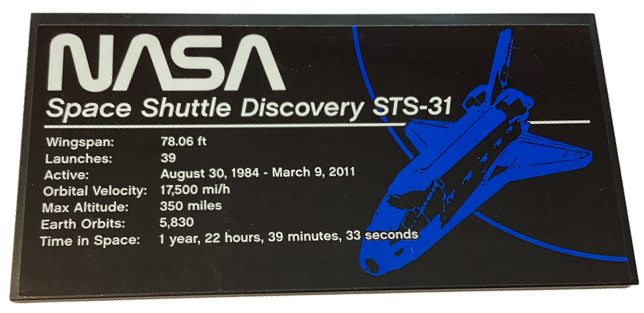 Lego Tile 8 x 16 with Bottom Tubes, Textured Surface with Space Shuttle Discovery STS-31 Pattern (Sticker) - Set 10283 / Black