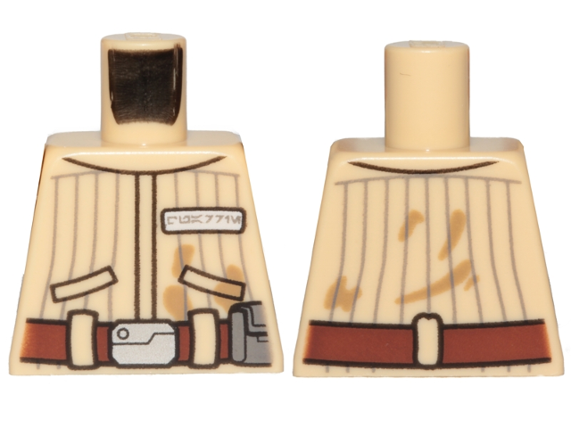 Lego Torso SW Jacket with Vertical Stripes, Reddish Brown Belt, Badge with Alien Letters Pattern (Quarrie)