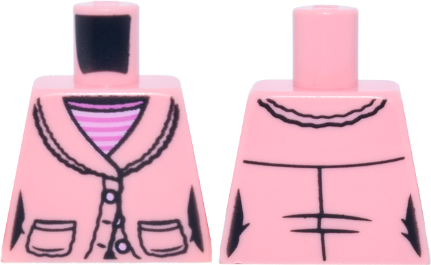 Lego Torso Female Jacket with Black Trim and Pockets over Dark Pink and Bright Pink Striped Shirt Pattern