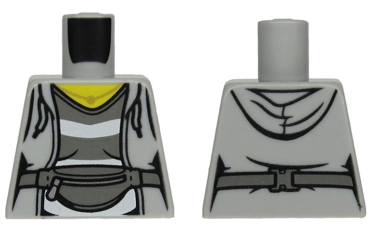 Lego Torso Female Hoodie with Laces over Dark Bluish Gray and White Striped Shirt, Belt with Bag Pattern / Light Bluish Gray