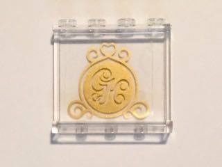 Lego Panel 1 x 4 x 3 with Side Supports - Hollow Studs with Gold 'GH' Emblem and Swirls Pattern on Inside (Sticker) - Set 41101 / Trans-Clear