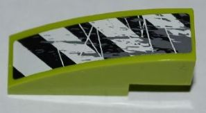 Lego Slope, Curved 3 x 1 with Black and White Danger Stripes, Splatters and Scratches Pattern Model Right Side (Sticker) - Set 8708