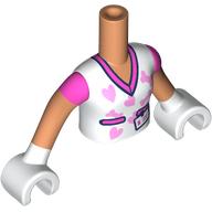 Lego Minidoll Torso Girl with Nougat Arms and Hands with White Shirt, Dark Pink Collar, Bright Pink Hearts, ID Bag print