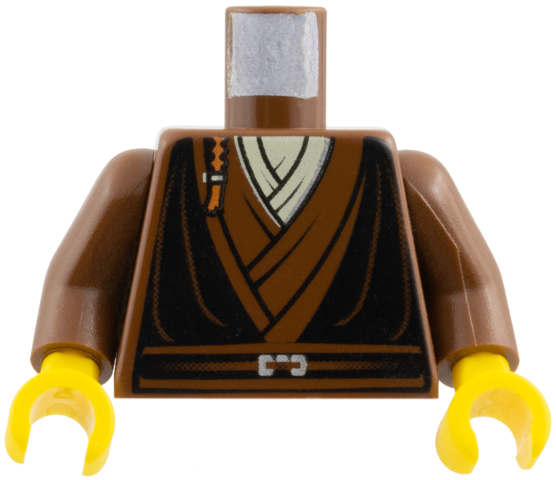 Lego Torso SW Layered Shirt, Black Vest and Padawan Braid Pattern / Brown Arms / Yellow Hands
