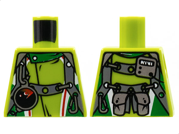Lego Torso World Racers - Team Extreme with Vest with Belts and Radar Pattern / Lime