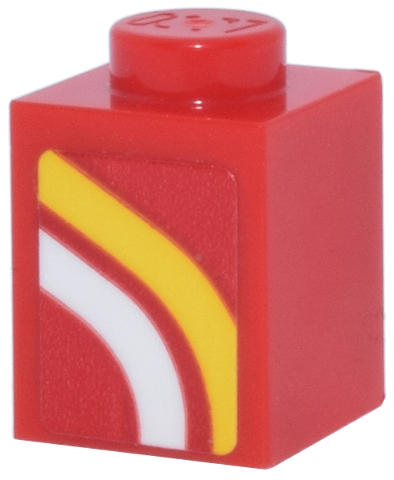 Lego Brick 1 x 1 with White and Yellow Curved Stripes Pattern Model Left Side (Sticker) - Set 77242 / Red